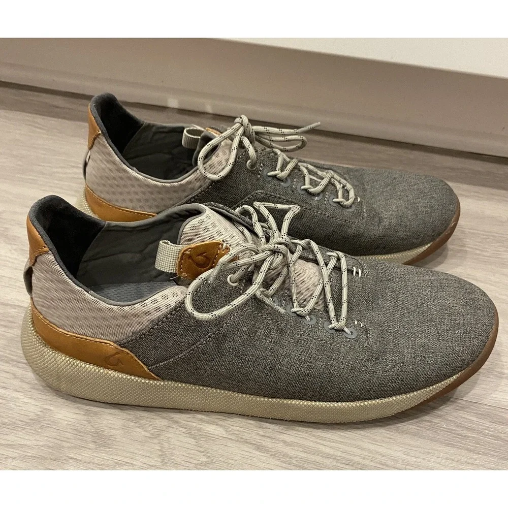OLUKAI Nanea Li Gray Boat Shoes-Mens 9.5-Weather Resistant Breathable Canvas
